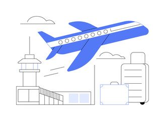 Airplane take-off abstract concept vector illustration.