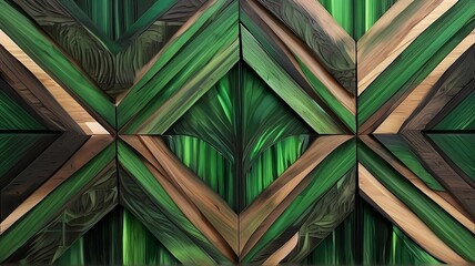 Green and black abstract pattern, in the style of linear patterns and shapes, celestialpunk, wood, patterns, luminous brushwork, wood veneer mosaics