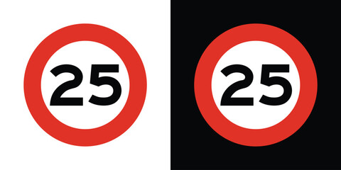 25 speed limit sign on black and white 