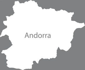 White map of Andorra  with the inscription of the name of the country inside map on gray background