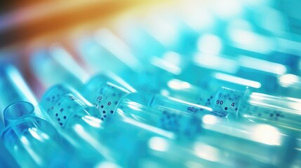 Closeup of a clear plastic tray filled with tiny, numbered tubes, each containing a specific genetic marker. - obrazy, fototapety, plakaty
