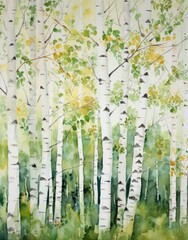 A beautiful illustration of a birch grove in the spring. 