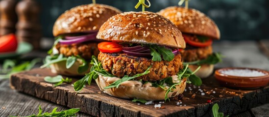 Healthy vegan burgers made with plant-based soya protein.