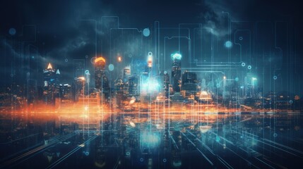 Obraz premium Modern City showed in Particles Hologram Cyberpunk Style