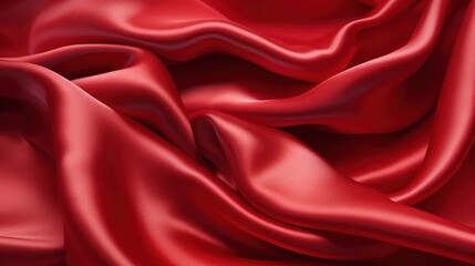 Obraz premium Luxurious red silk fabric texture background with waves. Elegance and smooth textile.