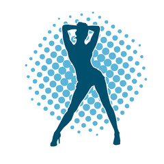 Silhouette of a young slim female model in tight outfit. Silhouette of a slim woman in feminine pose.