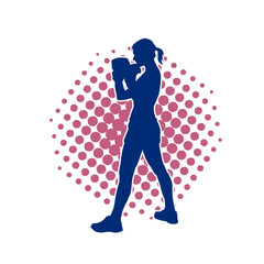 Silhouette of woman boxing athlete in action pose. Silhouette of a female wearing boxing gloves for boxing sport.