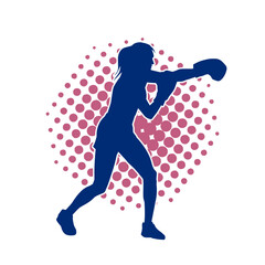 Silhouette of woman boxing athlete in action pose. Silhouette of a female wearing boxing gloves for boxing sport.