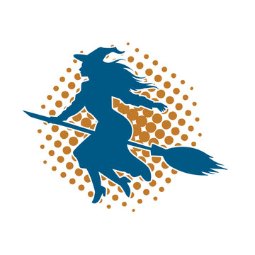 recommend clip art: Silhouette of a female witch  ride broom