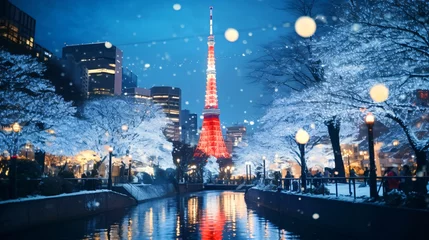 Foto op Plexiglas 冬のライトアップ、都会の冬の夜景 © tota