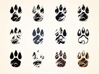 An illustration of a dog paw prints and ink splashes.  - obrazy, fototapety, plakaty