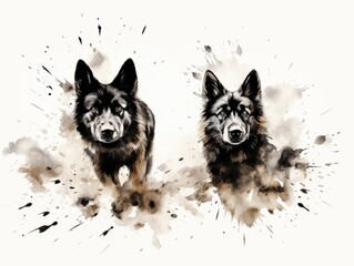 An illustration of a dog and ink splashes.  - obrazy, fototapety, plakaty