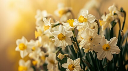 Spring jonquils against a gradient of lemon to ivory, resembling an HD camera shot