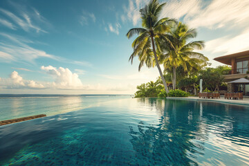 infinity pool overlooking a high-end resort's coastline.