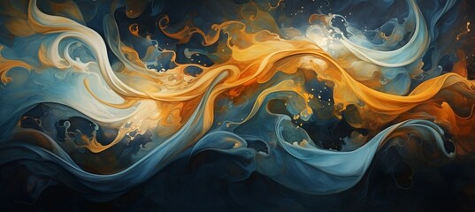Generative AI image of fire swirls with a blue background