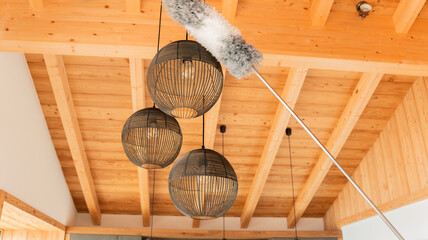  Pipidastr wipes dust from metal lamps.Fluffy duster and pendant lights.Ceiling lights...