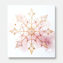 aesthethic watercolor soft pink and gold christmas snowflake, white background 