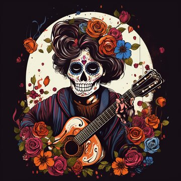 Generative AI image of day of the dead band music party