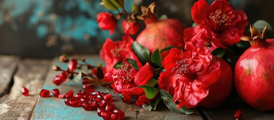 Beautiful red flowers clustered on a pomegranate
