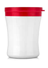 White jar with red cap without label isoleted on a white background with clipping path