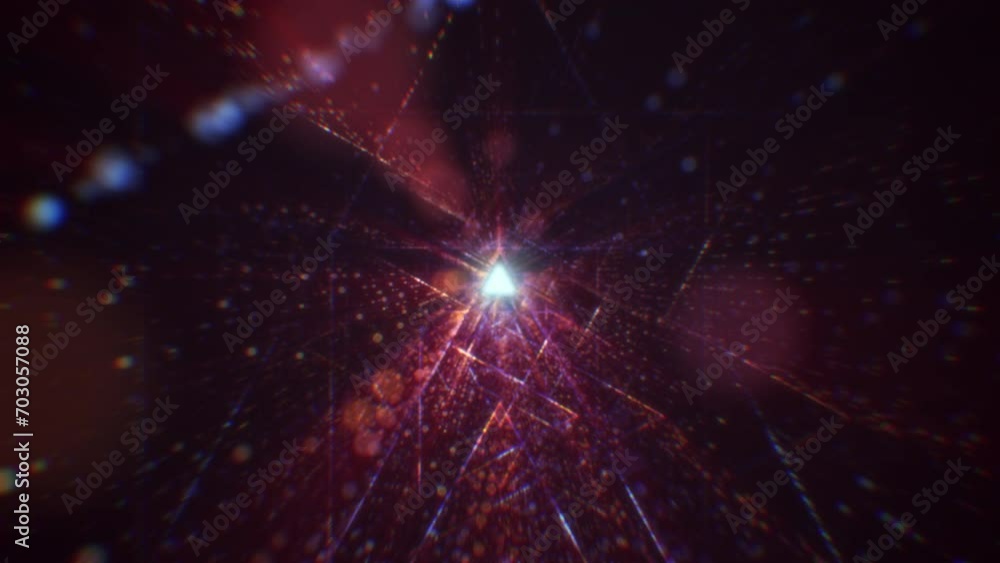 Poster abstract digital tunnel into virtual space consisting of a bright stream of particles