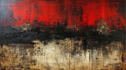 A painting features black and red paint, the intense emotion and depth creating an abstract storm.