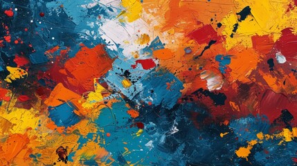 A painting showcases many colors, the vibrant strokes and abstract style creating a beautiful piece of art.