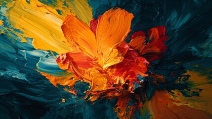 A vibrant oil painting depicts a flower, suitable as a phone wallpaper due to its rich colors.