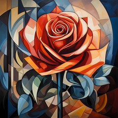 cubist art style roses in vintage color