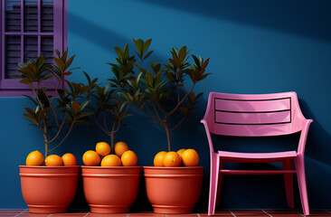 Citrus Trees and Pink Chair