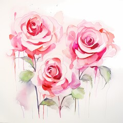 pastel pink roses in watercolor painting style 