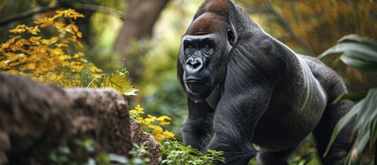 Silverback gorilla in perplexing stance - obrazy, fototapety, plakaty
