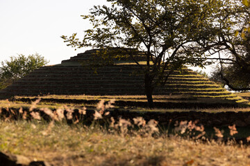 Afternoon view of the ancient circular pyramids of Guachimontones, dating back over 2300 years old,...