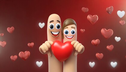 Happy Valentine red love heart finger couple background