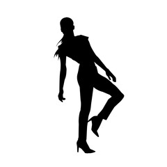 Fototapeta na wymiar Silhouette of a young slim female model in tight outfit. Silhouette of a slim woman in feminine pose. 