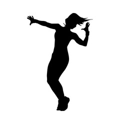 Fototapeta na wymiar Silhouette of a slim female in dance pose. Silhouette of a woman dancing.