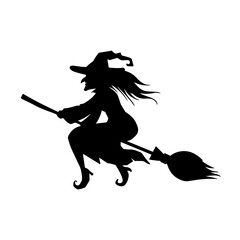Silhouette of a female witch  ride broom