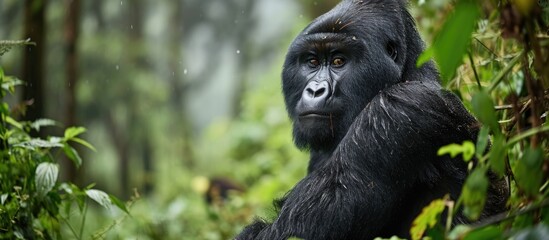 Obraz premium Volcanoes National Park in Rwanda houses a type of ape called Mountain Gorilla.