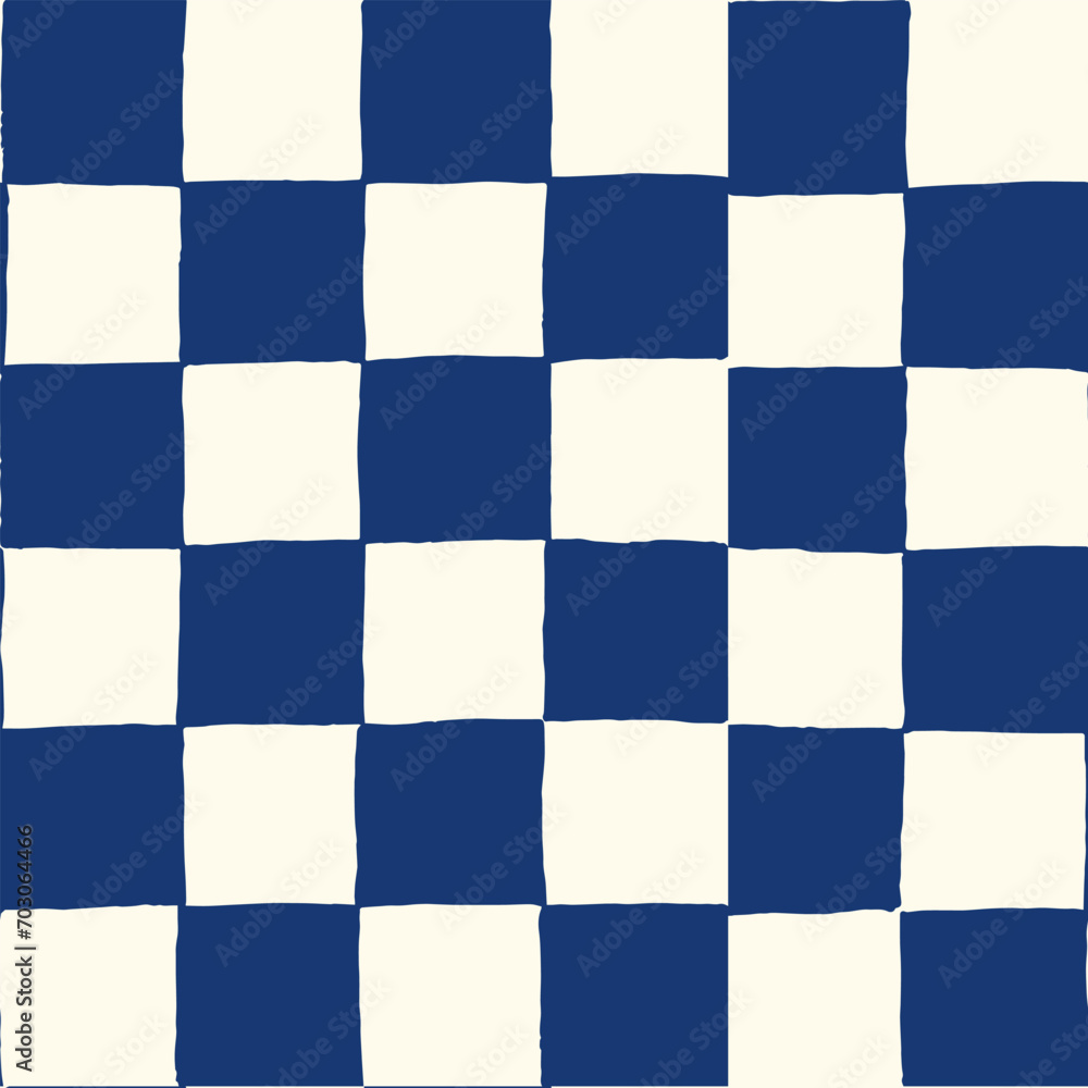 Wall mural seamless vector repeating pattern with hand drawn checkerboard in navy and cream