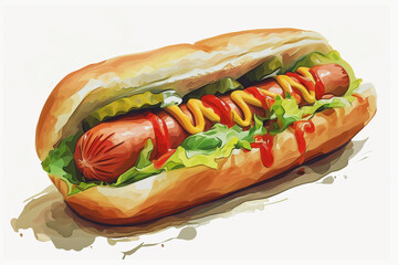 illustration, Drawing of a hotdog on a white background