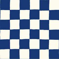 Seamless vector repeating pattern with hand drawn checkerboard in navy and cream