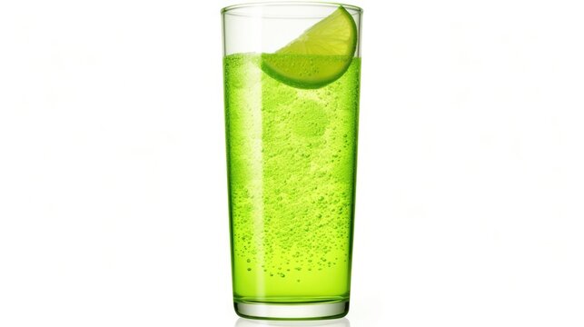 A tall, slender glass hosts the lemonlime soda, showcasing the lively play of bubbles that never ceases to entertain. The sodas vibrant color mesmerizes, inviting anyone to take a sip and