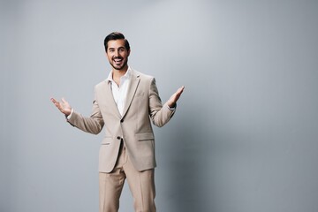 man business copyspace handsome businessman portrait suit male smiling beige happy
