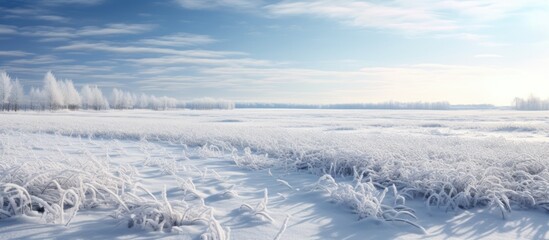 Fototapeta na wymiar Winter field with an icy white surface.