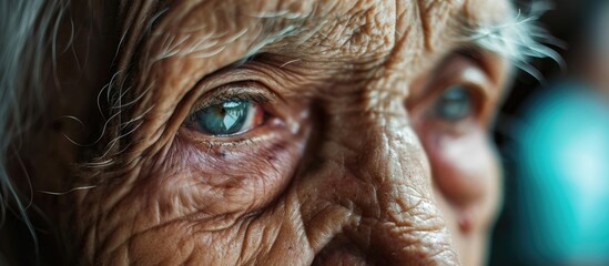 Elderly patient with slight eye condition. - obrazy, fototapety, plakaty