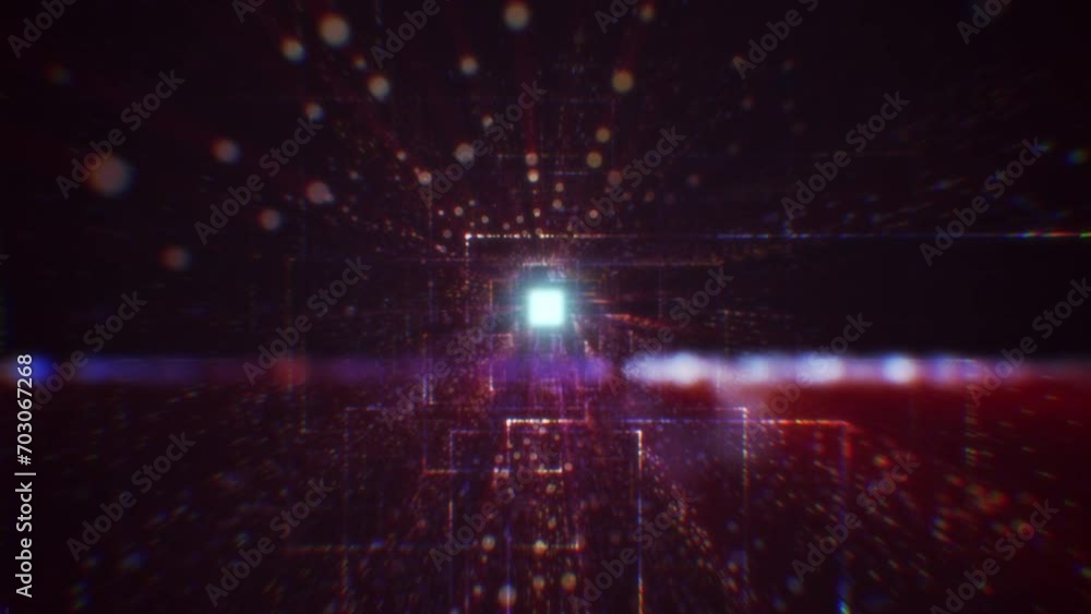 Poster abstract digital tunnel into virtual space consisting of a bright stream of particles