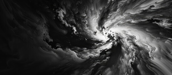 Abstract 3D rendering shows swirling dark matter in space, intense black and white map.
