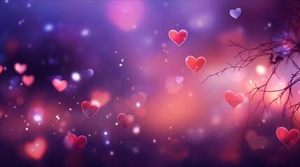 Love tree branches with Hearts. Empty Space abstract Valentine's Day background.