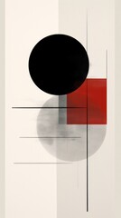 An abstract painting with black and red shapes