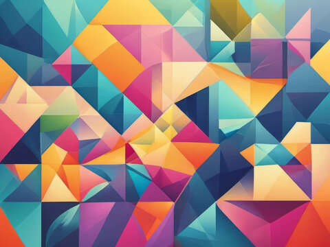 Abstract Pastel Colored Geometric shapes Square Triangle Lines Blue Teal Peach Pink Purple